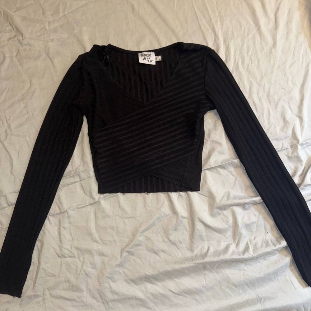 Princess Polly Black Ribbed Crop Blouse